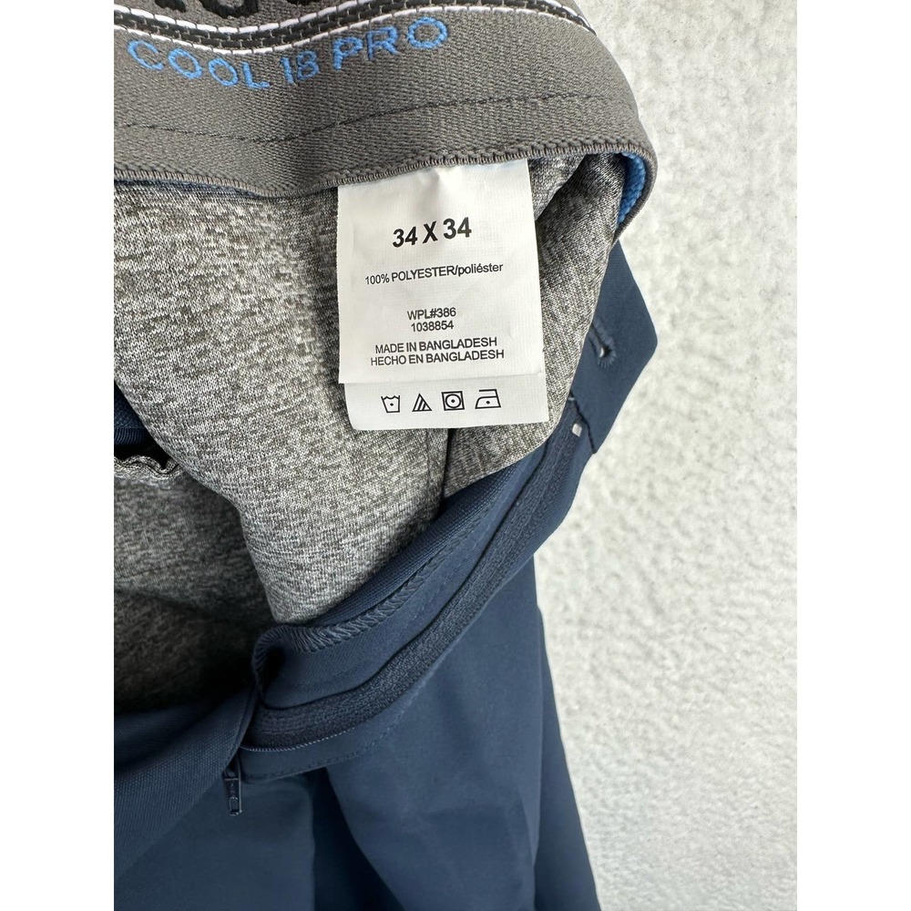 HAGGAR Men's Cool 18 PRO Blue Stretch Straight Fit Flat Front Dress Pants 34x34 - Picture 7 of 10